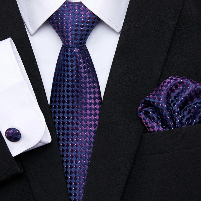Cravate Hanky, boutons de manchette, grande qualité, livraison directe, cadeau d'anniversaire, ensemble de cravate Gravatas hombre, vêtements de bureau géométriques et formels