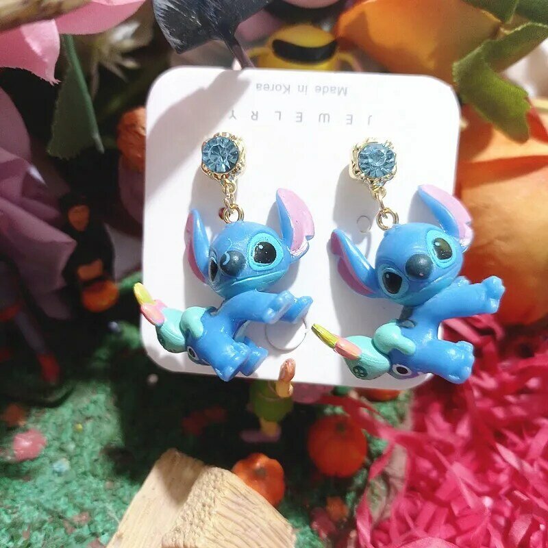 ต่างหูแฟชั่นรูปตัวการ์ตูน Lilo & Stitch ของ Disney ต่างหูจี้เซรามิกลายสติทช์น่ารักเครื่องประดับทำมือของขวัญวันเกิด