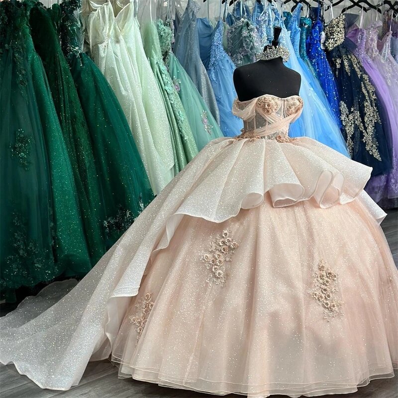 Платье принцессы Quinceanera, бальное платье, милое блестящее милое платье с аппликацией сердечком, 15 лет, мексиканское