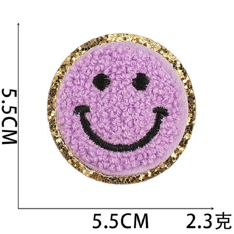 Chenille bordado adesivo com padrão de sorriso, Patch para o saco costmetic, mochila, chapéu, saco, t-shirt ect, ferro em, 5,5 centímetros