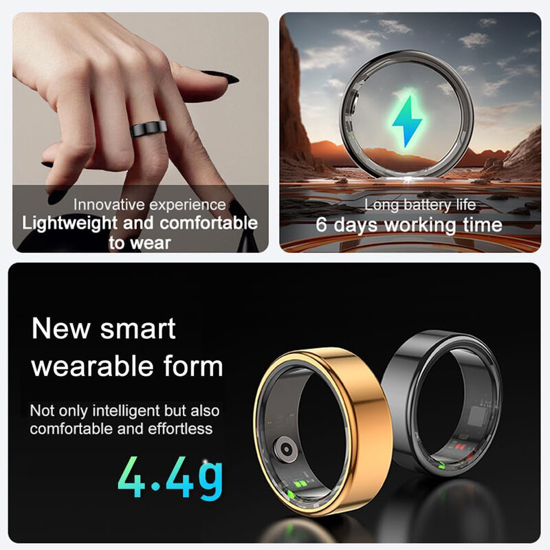 Smart Ring Bluetooth-compatible IP68 Waterproof Stainless Steel Shell Health Monitoring Sleep Blood Oxygen Heart Rate Monitor