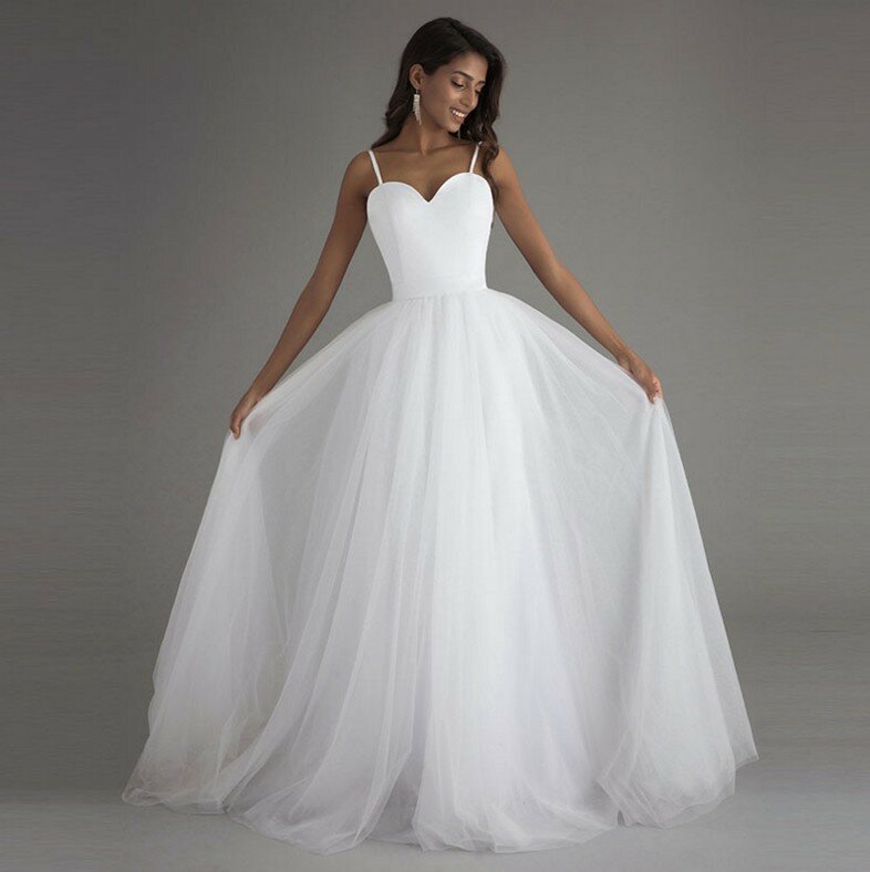 Spaghetti Straps Simple Wedding Dress A-line Lace Vestidos De Novia Gown Korean Style Strapless Floor Length Bride Dresses