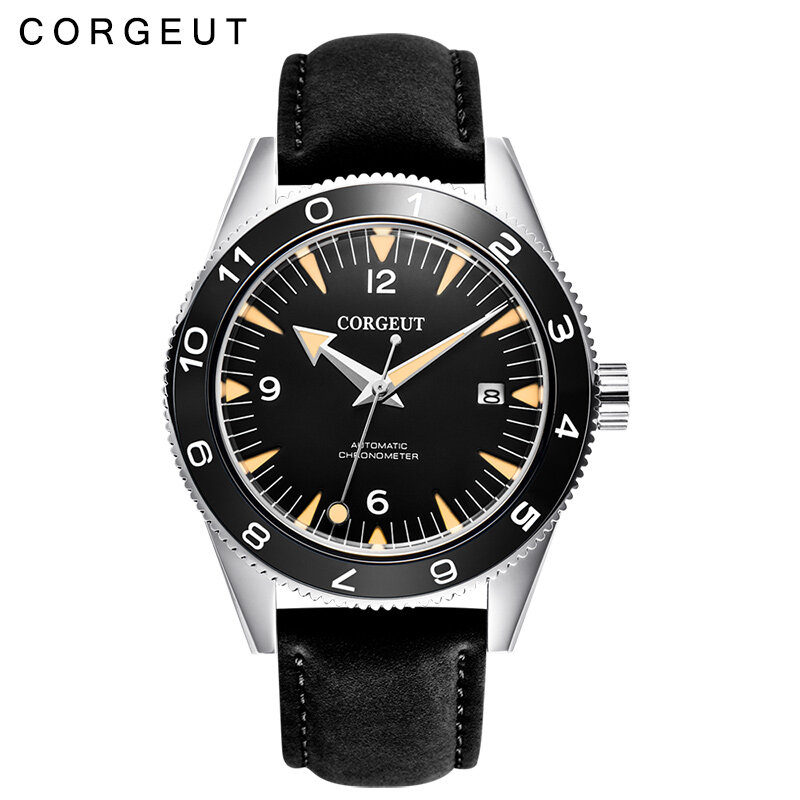 CORGEUT-Automático Mecânico Sapphire Glass Watch for Men, Business Luxury Watch, Glow Watches, Couro impermeável, 41mm, NH35, Novo