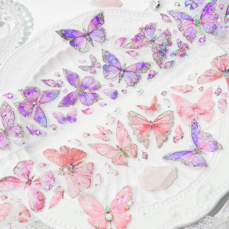 Pita kolase buatan tangan estetis pita Masking koleksi kupu-kupu mengkilap Vintage dekorasi Album Bling peliharaan siswa