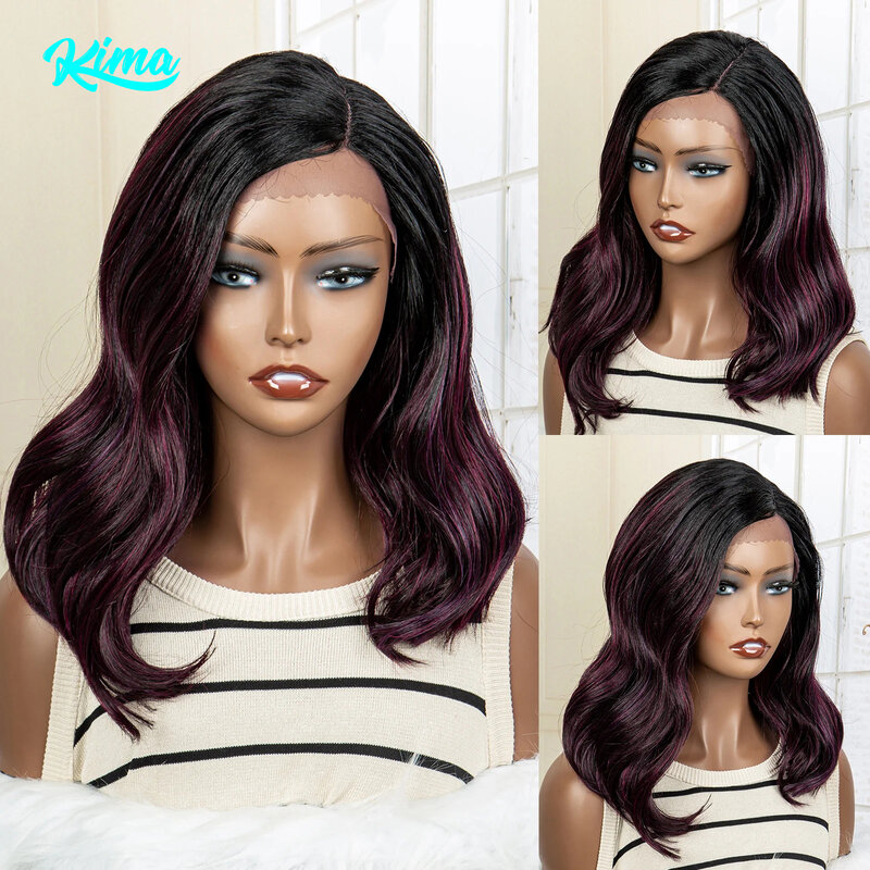 Короткий парик бордового цвета с градиентом, боковая часть, синтетический волнистый парик 13x4x 1, волнистый короткий парик спереди