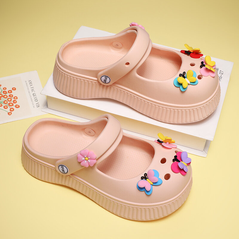 2023 Pink Princess Shoes Girls Lightweight Soft Mary Jane Sandals Summer Kids Garden Shoes Butterfly Decoration Slippers Woman