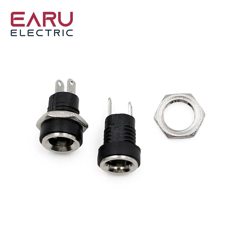 10Pcs 3A 12v For DC Power Supply Jack Socket Female Panel Mount Connector 5.5mm 2.1mm Plug Adapter 2 Terminal Types 5.5*2.