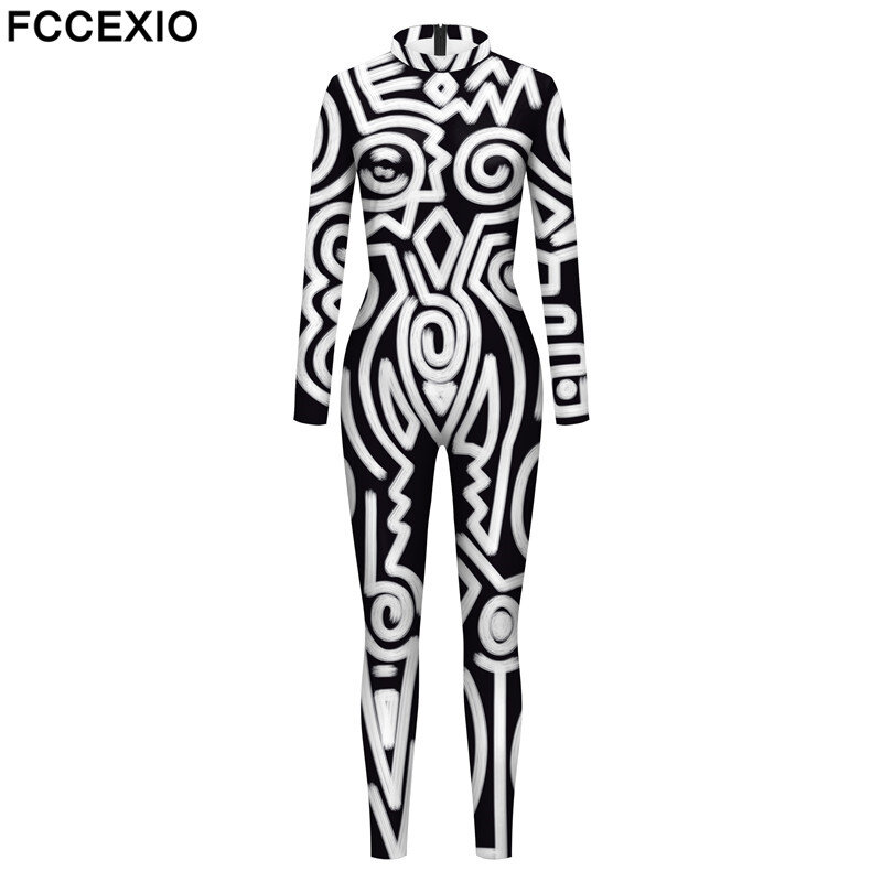 FCCEXIO-body con estampado geométrico para mujer, mono elástico para fiesta de carnaval, ropa informal, disfraz Sexy para Cosplay