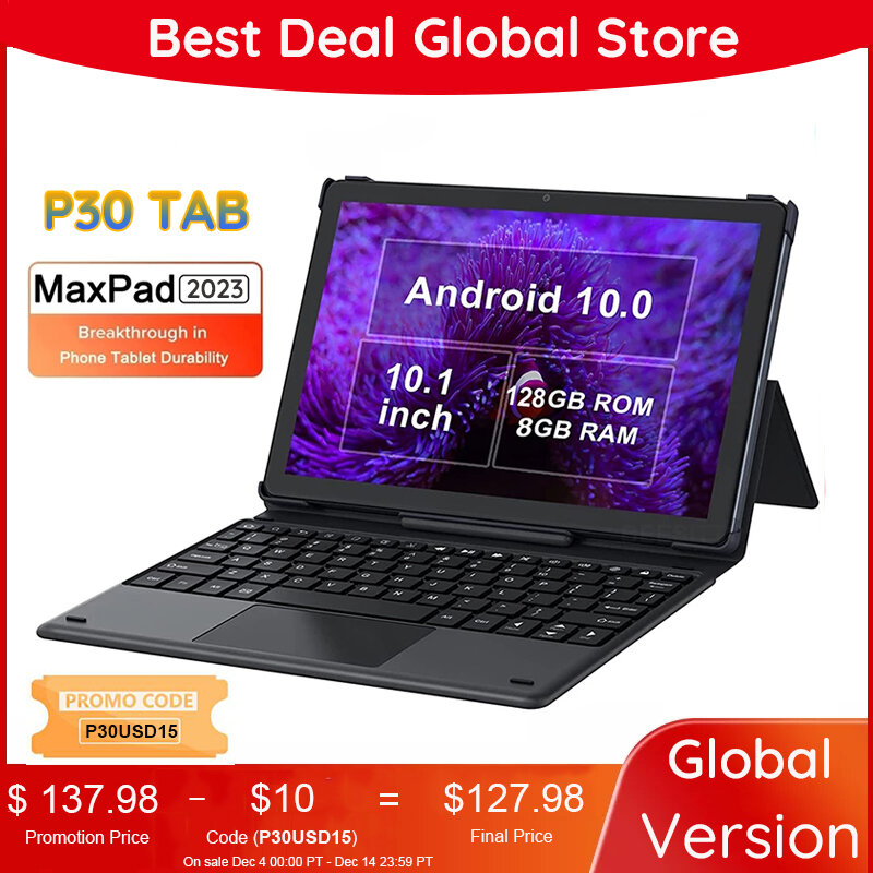 Maxpad P30 tableta PC 2 en 1, dispositivo de 10 pulgadas, 2023x1920 IPS, so Android 1200, 8GB + 10,0 GB, cámara de 13/5MP, Bluetooth, 4G, LTE, novedad de 128