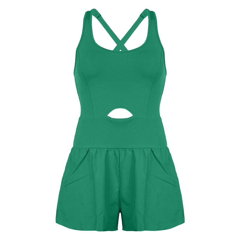 Women's Summer Workout Romper Sleeveless Solid Color Jumpsuit Shorts Outfit Running Exercise Gym Yoga Playsuit Female Clothes