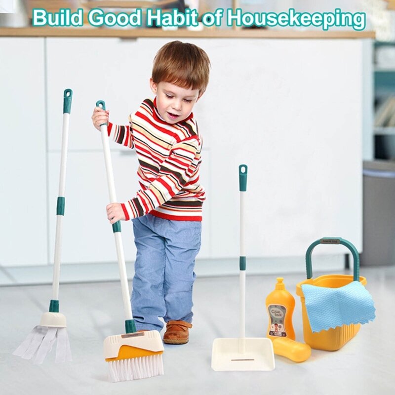 HUYU Girls Pretend Plays Tools Kid Housekeeping Cleaning Tool Household Chores Dustpan Broom Toy Set Cleaning Role Play Game