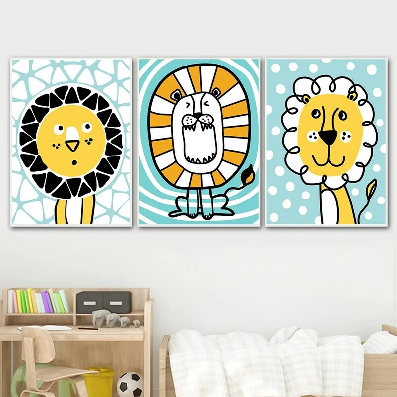 Cartoon Lion Canvas Painting Nursery Posters And Prints Minimalist Wall Art Print Nordic Poster Wall Pictures Kids Room Decor