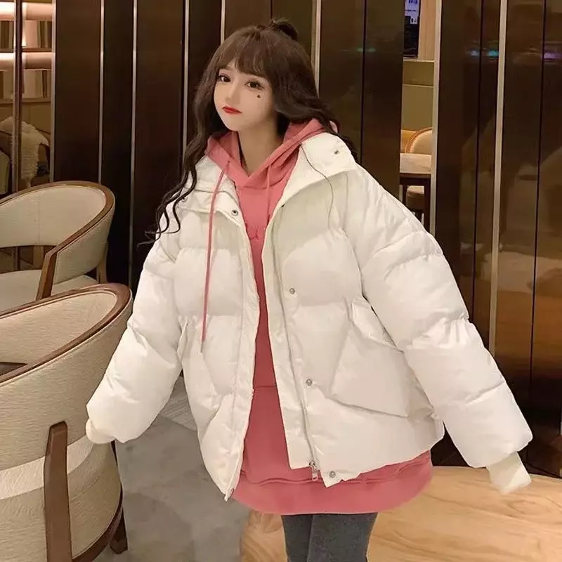 Jaket Down Parkas wanita berdiri pendek, mantel musim dingin ukuran besar longgar modis 2023