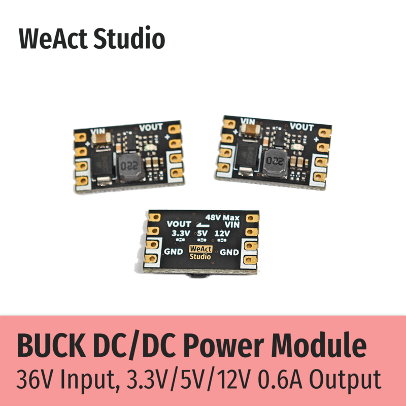 WeAct Buck modul daya Step-Down DC/DC 36V Input maks 3.3V/5V/12V Output 0,6 A arus maks