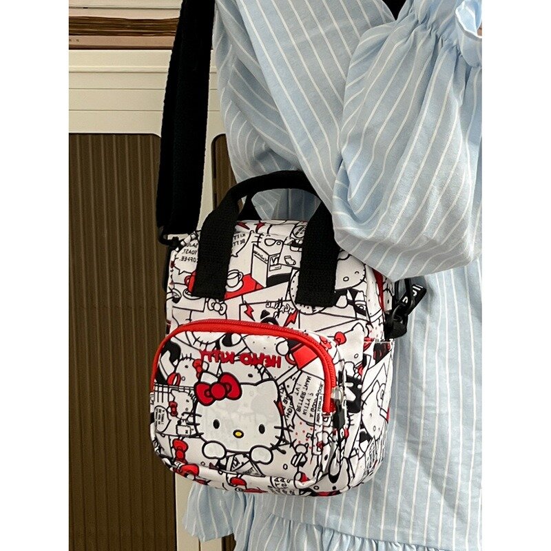 Bolsa de ombro feminina MBTI Hello Kitty, pequena em estilo japonês, bolsa tiracolo estampada com desenhos animados, nylon, fofa casual feminina, na moda