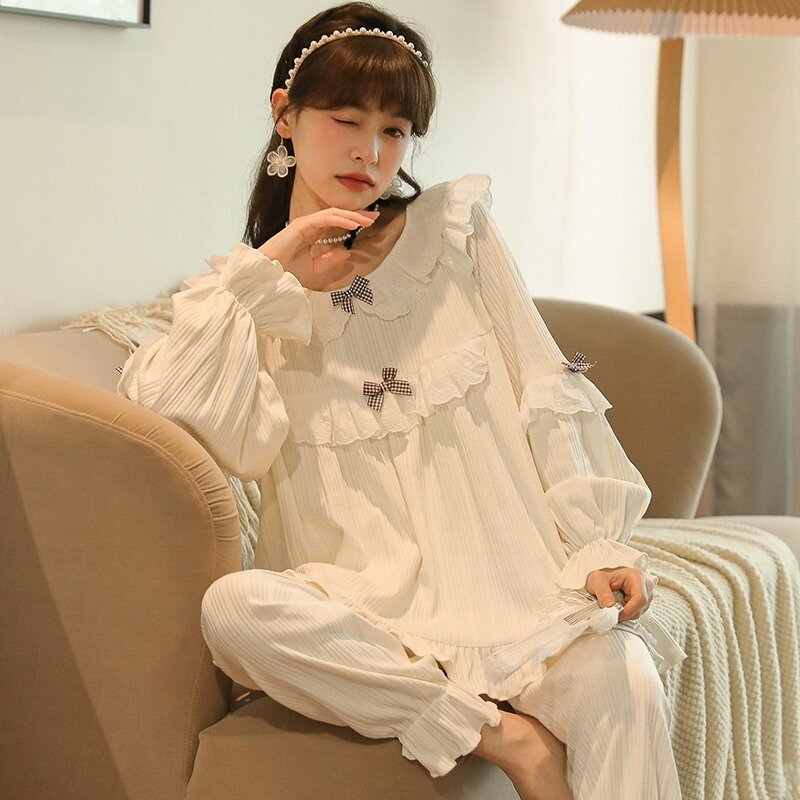 Милый пижамный комплект для женщин, одежда для сна, Осень-зима, Кардиган с длинным рукавом, корейская мода, женская домашняя одежда, пижамы с милым принтом