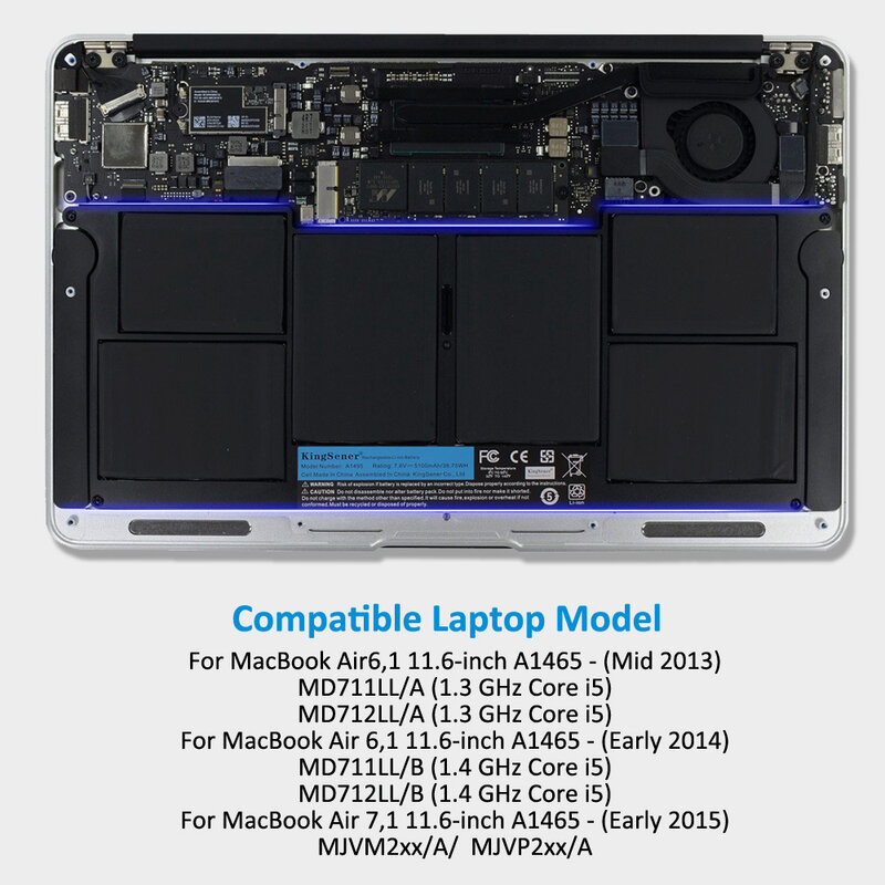 Kingsener-Apple Macbook Air 11 "a1465 (2013 2014 2015) 用ラップトップバッテリー,md711ll/a md711/a md712/a md711/b 020-8084-a