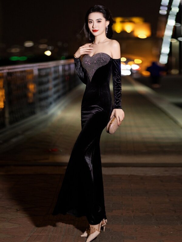 High-end Evening Dress Femininity Thin Black Tube Top High-end Banquet Host Birthday French Fishtail Dress Party Dresses