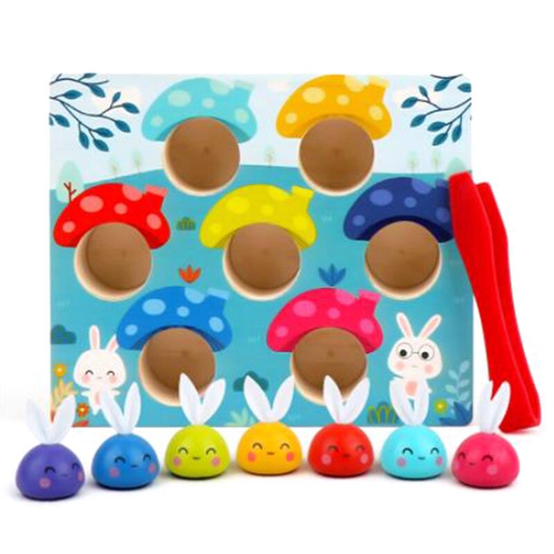 เกมจับคู่สีกระต่ายเห็ดของเล่นไม้สำหรับเด็กของเล่นการเรียนรู้เพื่อการศึกษาปฐมวัยของขวัญตลกสำหรับเด็ก