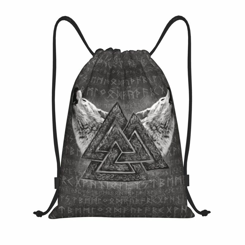 Ancient Valknut Symbol And Wolves zaino con coulisse sport Gym Sackpack mitologia norreno Viking String Bags for Exercise