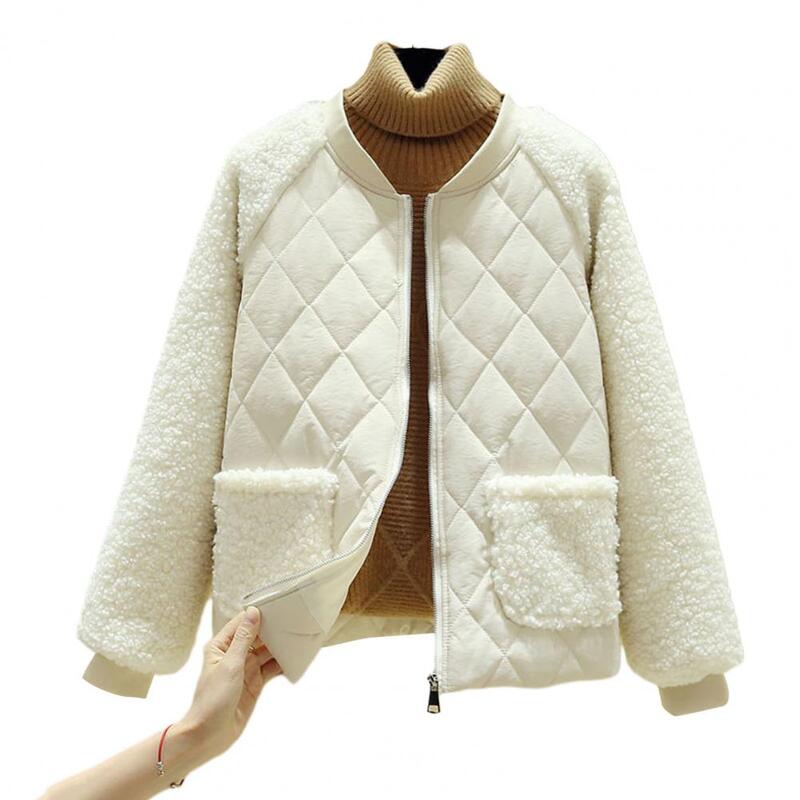 Jesienna damskie parki zimowe kurtka krótki bawełniany płaszcz pluszowa kurtka zapinana na zamek błyskawiczny jednolita kolorowa bawełniana ocieplana odzież wierzchnia