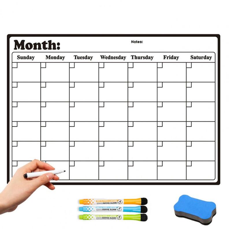 Magnetic Frigorífico Calendário Whiteboard, Dry-apagar marcador, apagáveis Frigorífico, Weekly Planner