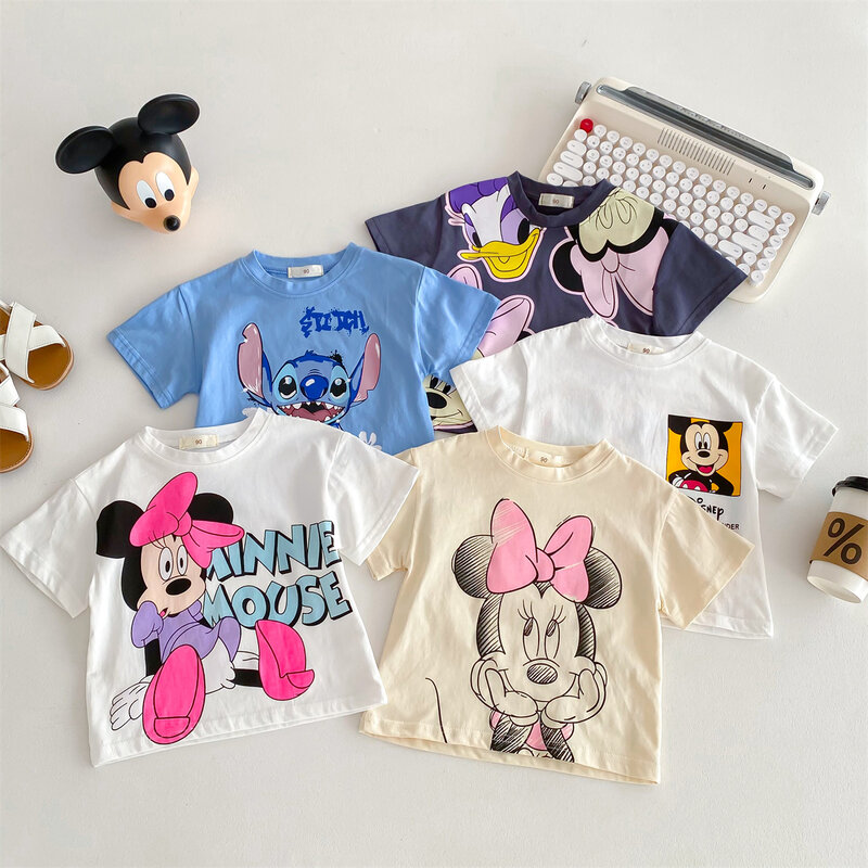 Disney Cartoon Cute Baby Girl Boy T-shirt letnie ubrania z nadrukiem Minnie dzieci koszulki z krótkim rękawem