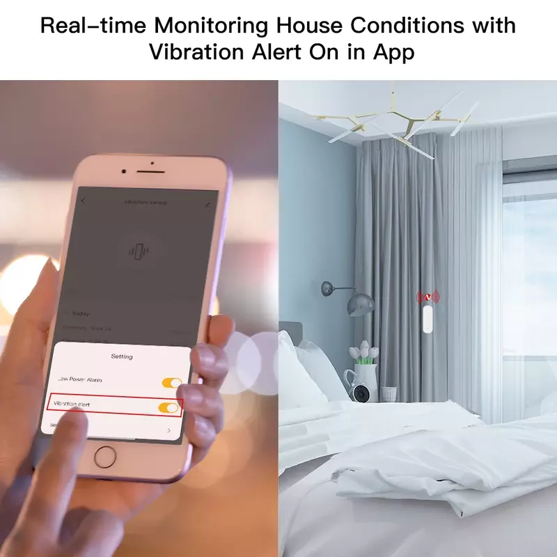 MOES-Zigbee Inteligente Vibração Sensor Detecção, Tuya Smart Life App Notificação, Alarme de Choque Movimento em Tempo Real, Registro Histórico