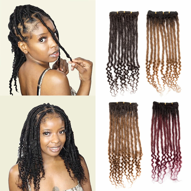 100% Virgin Human Hair Weft Dreadlocks 8-12 inches Full Head Handmade Dreads Loc Extensions with Natural Curly Ends 1B Ombre
