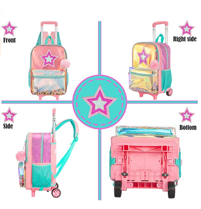 Tas ransel sekolah beroda anak, tas ransel sekolah dengan roda troli untuk anak perempuan