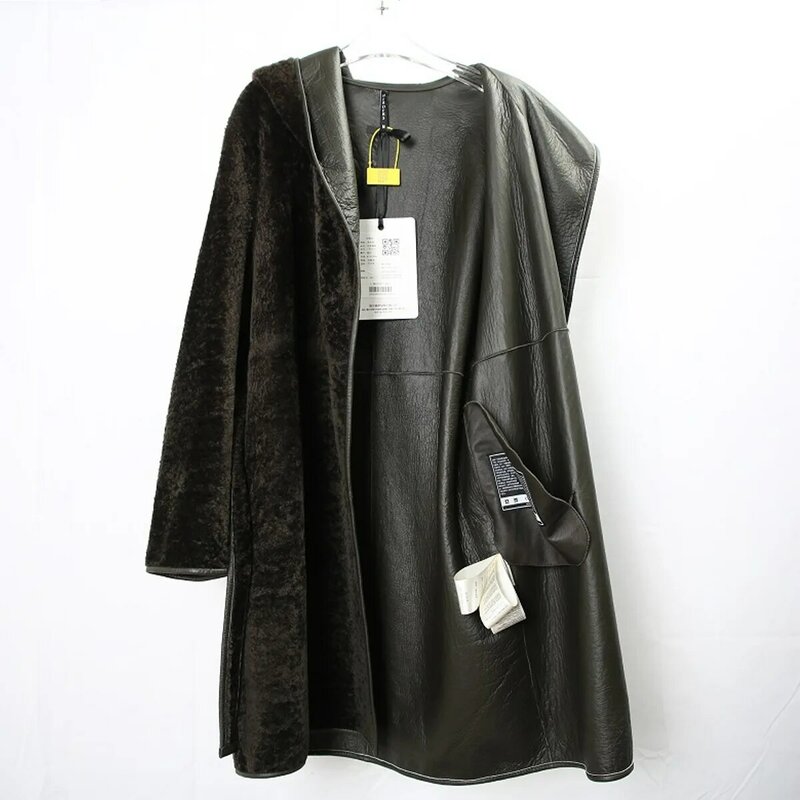 Chaqueta de piel de cordero Natural para Mujer, Abrigo de piel Real con capucha, abrigos de lujo de longitud media, chaquetas de invierno, 2024
