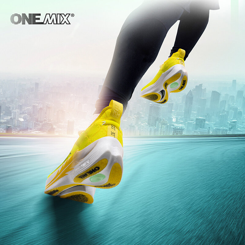 ONEMIX sepatu balap, sepatu kets olahraga lari maraton pelat karbon profesional mendukung peredam guncangan ultra-ringan Rebound