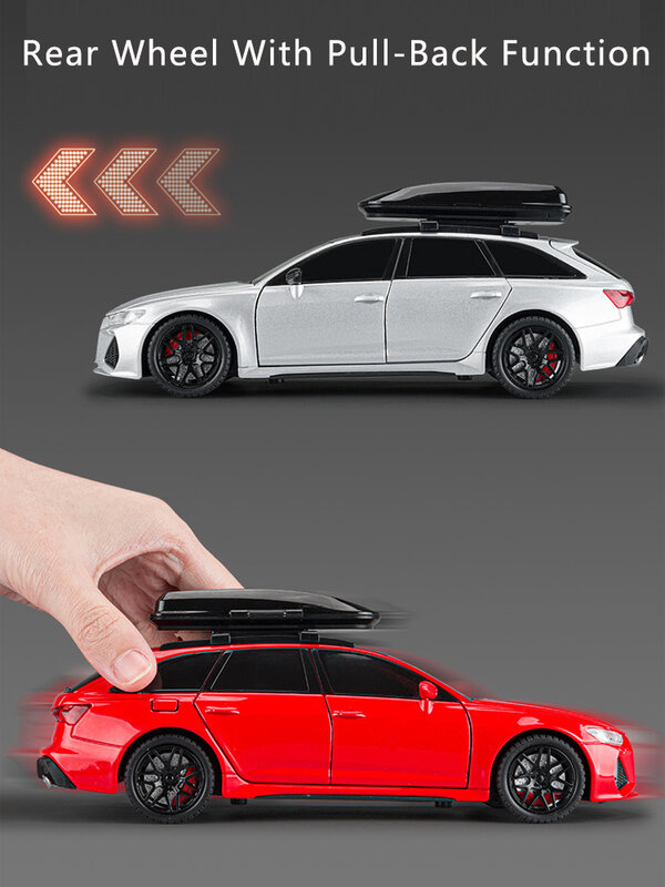 New 1:24 Simulation Rs6 Alloy Car Model Sound And Light Pull Back Toy Car Off-Road Station Wagon Boy Collection Decoration Gift