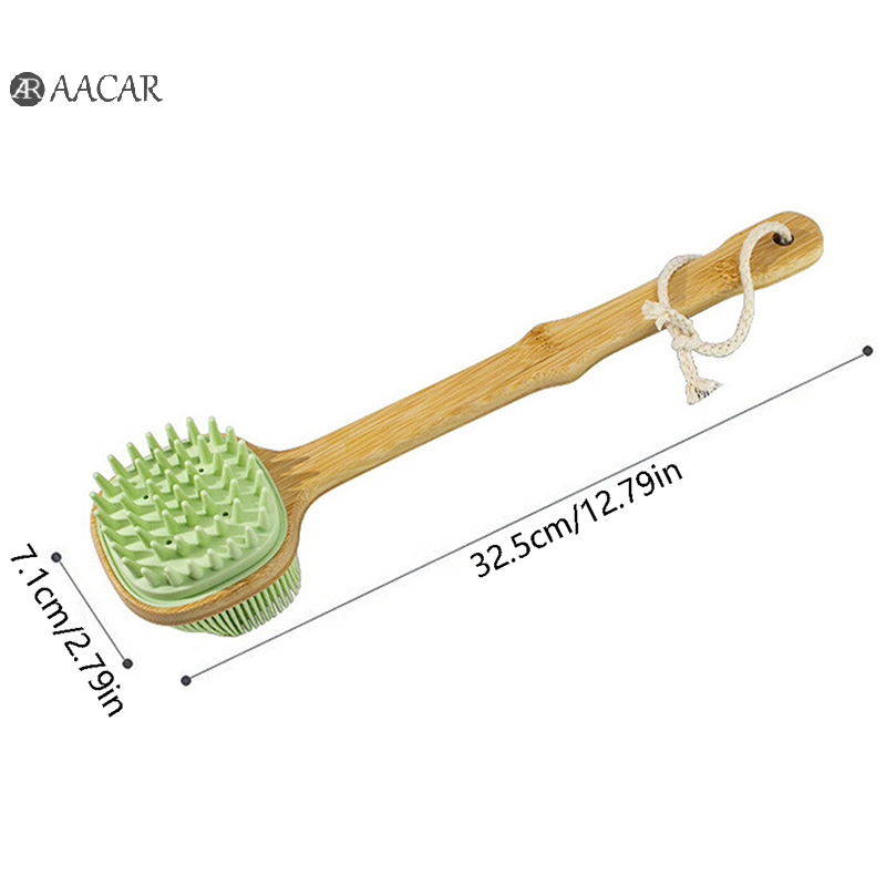 Sikat mandi penggosok punggung bulu alami, dengan pegangan kayu panjang dapat dilepas alat pembersih pijat tubuh pengelupasan kulit kering
