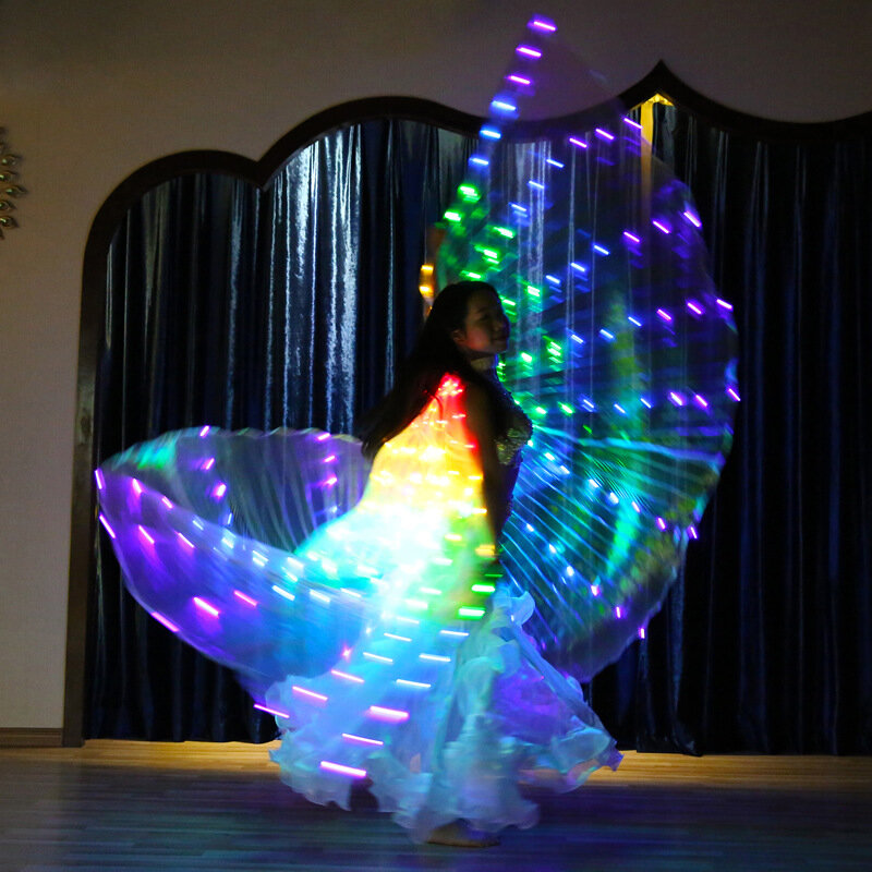 LED Rainbow Luminescent Color Cloak Dancers Luminous Butterfly Wing Stage Performance Belly Dancing Carnival Party Photo Prop