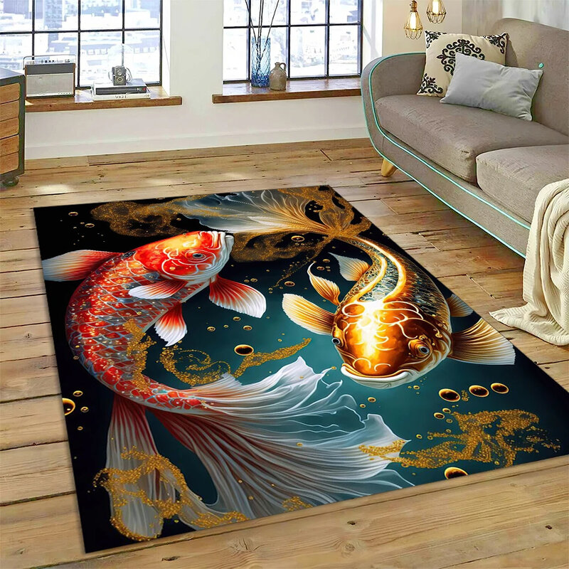Karp Koi naturalizują dywan Yin Yang Fish Cartoon, kwiatowy dywan do składania do salonu dekoracja sofy do sypialni, antypoślizgowa mata podłogowa