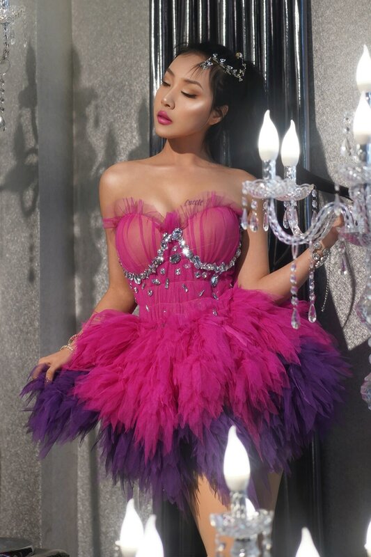 Nieuwste Mode Photoshoot Jurk Vrouwen Roze Prinses Tutu Cake Gelaagde Tulle Avondjurken Prom Womens Jurken Voor Red Carpet