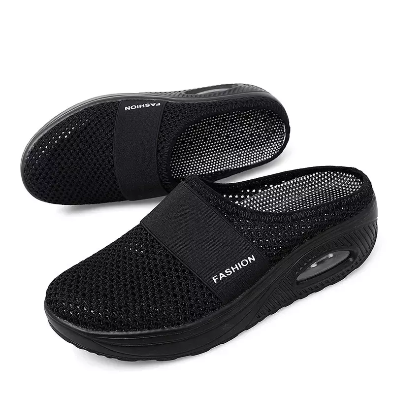 Sepatu jalan Slip On wanita, Sneaker perempuan Wedge bantalan udara diabetes Platform bagal ringan