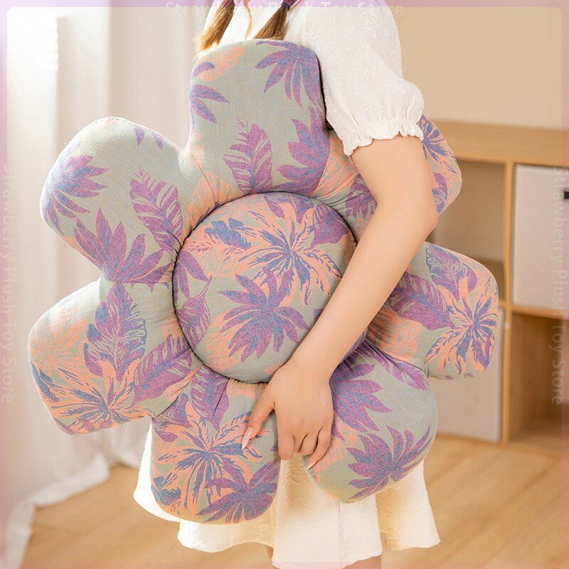 Simulation Print Cloth Seven Petal Flower Cushion Plush Toys Room Decor Stuffed Plant Colorful Flower Plush Pillow for Girl Gift