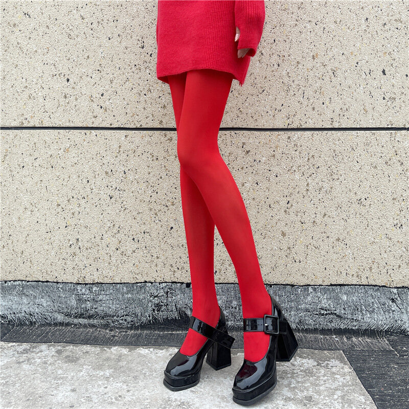 Nowe czerwone rajstopy damskie rok czerwone skarpetki seksowne anty-hak jedwabne aksamitne rajstopy panna młoda legginsy dla kobiet
