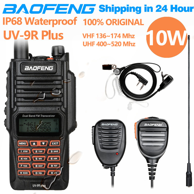 Портативная рация Baofeng UV-9R Plus Ip68, Двухдиапазонная Портативная радиостанция UV9R CB Ham, дальность действия 10 Вт, водонепроницаемость