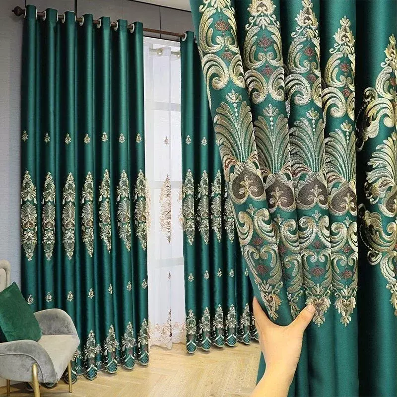Cortinas de ventana elegantes con bordado de flores para sala de estar, comedor, dormitorio, lujo, Europeo, alto sombreado, cortinas opacas, nuevo