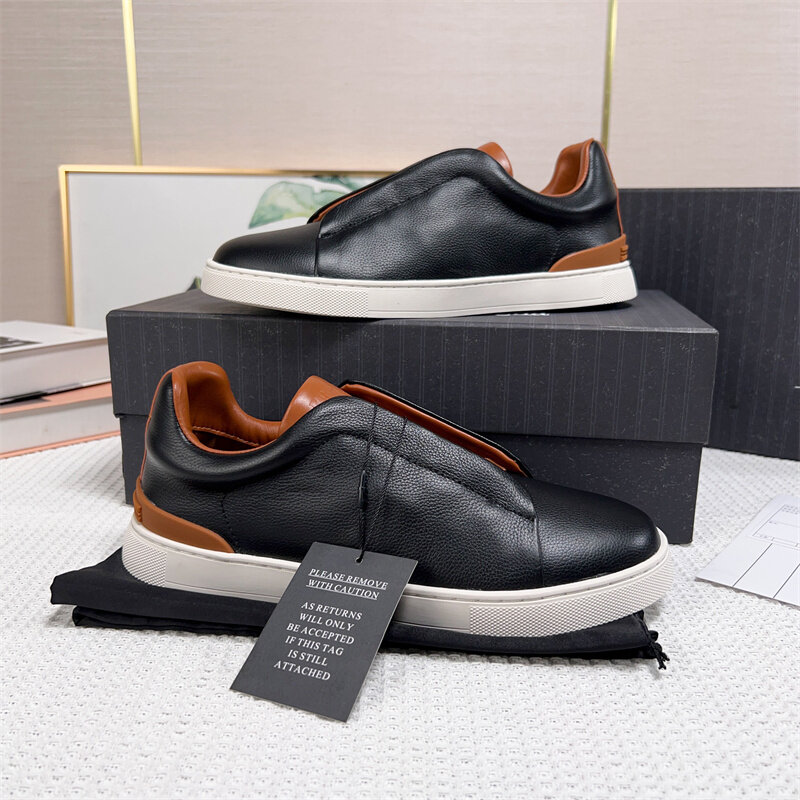 Shoes Leather Men's Casual Leather New Lightweight High Quality Board Shoes Elastic Set Foot Simple Small White Shoes