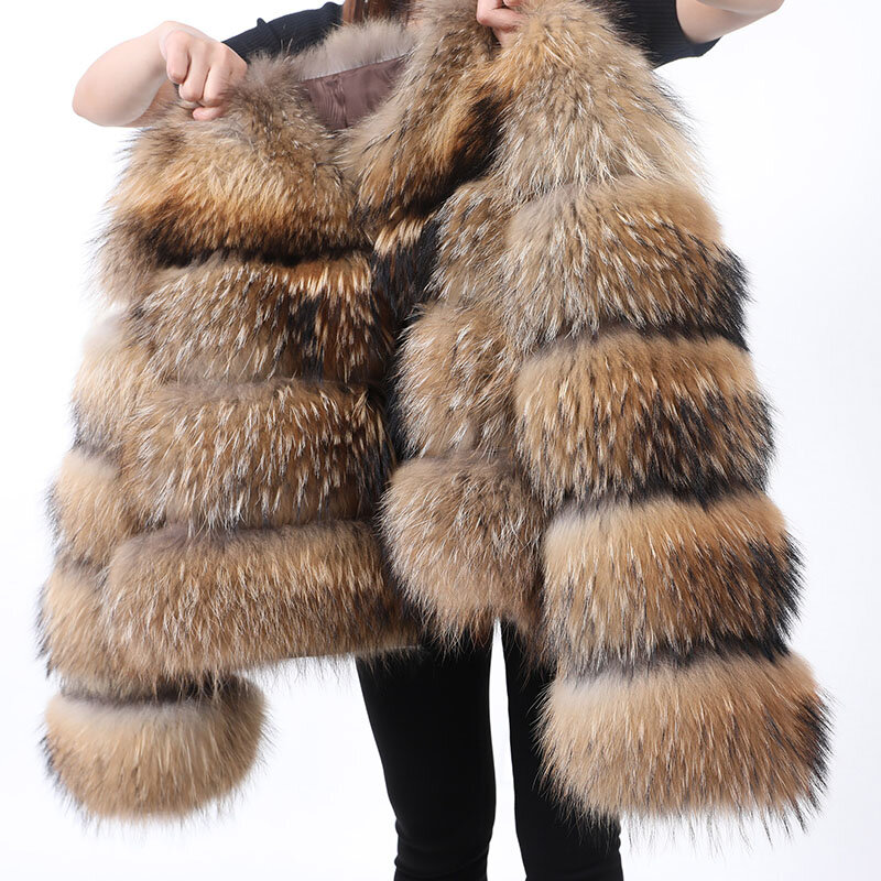 MAOMAOKONG 2024 Furry vera pelliccia cappotto Top donna inverno naturale pelliccia di procione giacche moda lusso di grandi dimensioni abbigliamento femminile