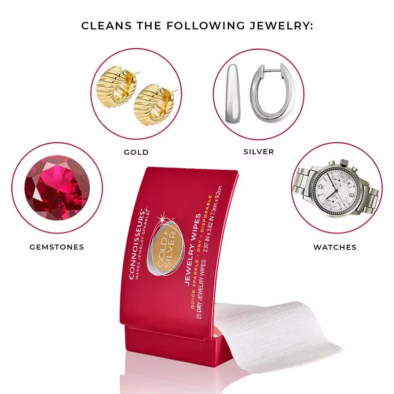 Connoisseurs Kompaktowe chusteczki do czyszczenia biżuterii Przenośne 25. suche jednorazowe złote srebrne platynowe chusteczki do czyszczenia biżuterii