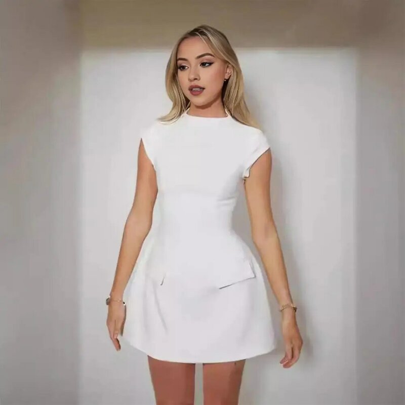 1Pc Short Sleeve Dress Short Sleeves A-line Dress High Waist Elegant A-line Mini Dress for Women for Dating Commuting in Summer