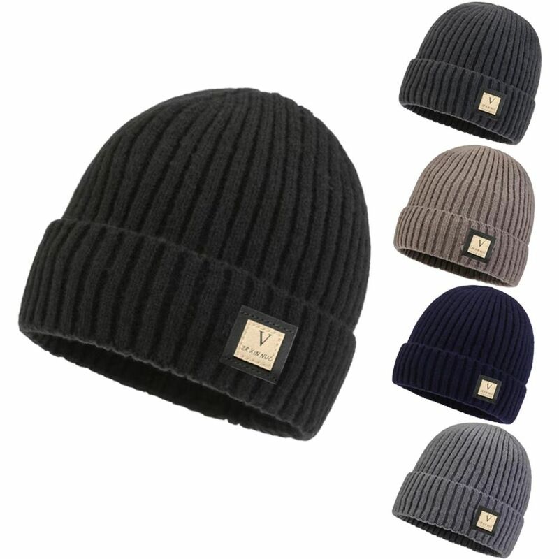 Topi rajut hangat musim dingin, topi Beanie tebal pelindung telinga, topi rajut luar ruangan warna polos, topi musim dingin
