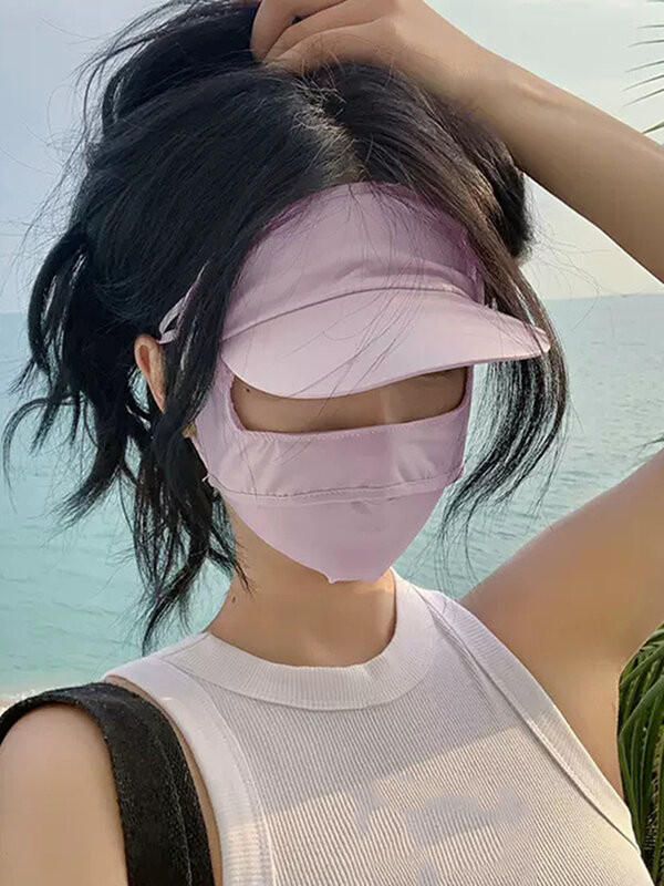 Topi masker tabir surya One-Piece musim panas luar ruangan vinil Anti-Ultraviolet masker Facekini pelindung debu musim panas dan musim gugur