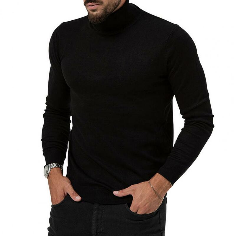 Camisola de malha de gola alta masculina, camisa base, pulôver espesso, ajuste fino, elástico, top de comprimento médio, casual, elegante, inverno