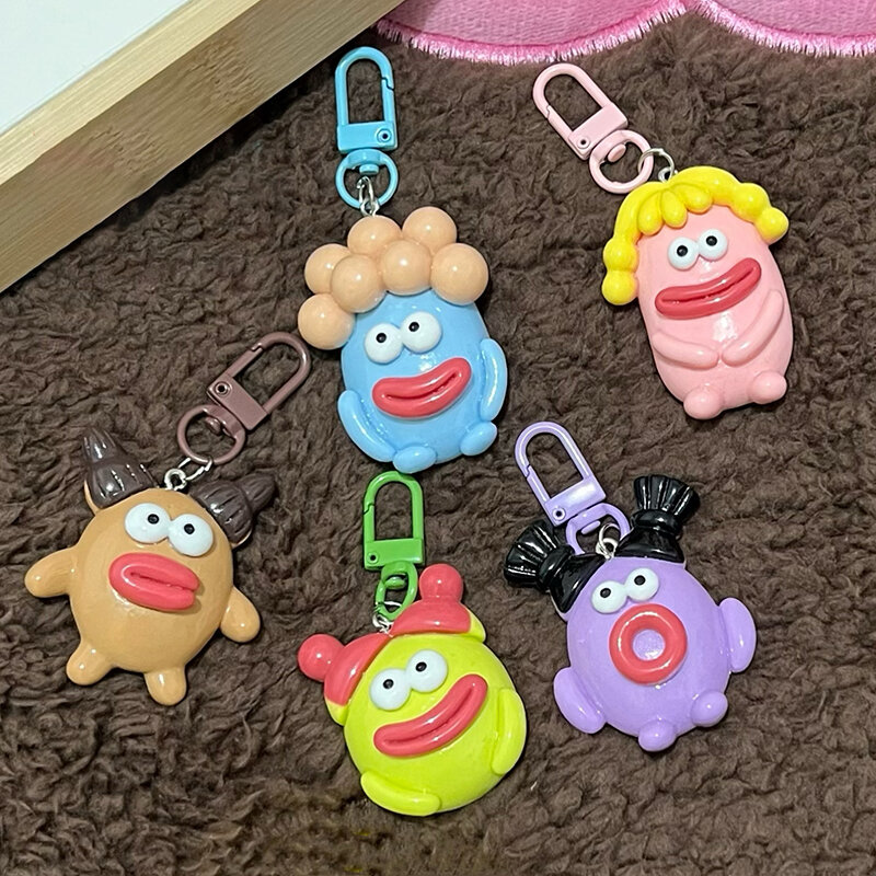 Cute Ugly Sausage Big Mouth Monster Keychain Funny Clown Key Chains Bag Pendant Resin Couple Key Ring Friends Party Gifts Unisex